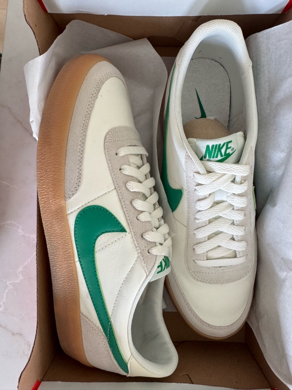 Nike Men’s Retro Tennis Sneakers in White, Green & Gum
